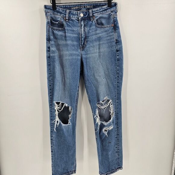 American eagle mom jeans 6 short distressed ripped knee - Picture 1 of 4